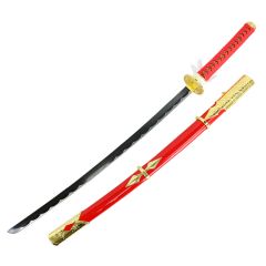 Defender 38" Carbon Steel Samurai Sword Red Gold Emblem Scabbard Dull Blade