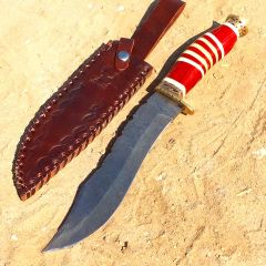 TheBoneEdge 13" Damascus Steel Fixed Blade Hand Forged Bone & Wood Handle Knife