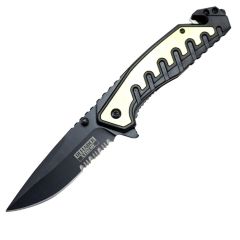Defender-Xtreme 9" Gold and Black Spring Assisted Folding Knife with Belt Clip