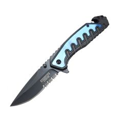 Defender-Xtreme 9" Blue and Black Spring Assisted Folding Knife with Belt Clip