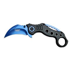 Defender-Xtreme 7" Spring Assisted Blue & Black Handle Skinner Knife Steel Blade