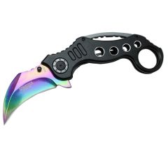Defender-Xtreme 7" Spring Assisted Rainbow Handle Skinner Knife Steel Blade New