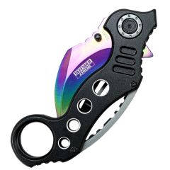 Defender-Xtreme 7" Spring Assisted Rainbow Handle Skinner Knife Steel Blade New