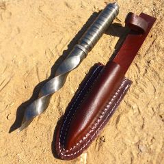 TheBoneEdge 10" Hand Forged Damascus Full Tang Kris Blade Hunting Knife Leather Sheath