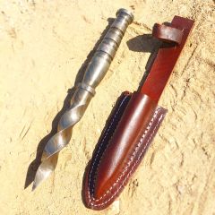 TheBoneEdge 10" Damascus Hunting Knife Kris Blade with Leather Sheath Full Tang