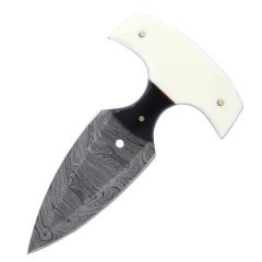 TheBoneEdge 5" white Damascus Custom Handmade Hunting Knives with Sheath