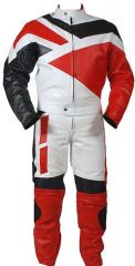 2pc Motorcycle Riding Racing Track Suit w/ padding All Leather Drag Suit Red