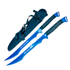 2 Pc Blue Ninja Swords Set 27" Full Tang Stainless Steel Blades with Sheath/Magnetic