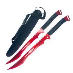 2 Pc Red Ninja Swords Set 27" Full Tang Stainless Steel Blades with Sheath/Magnetic