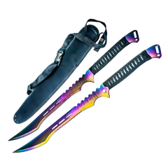 2 Pc Rainbow Ninja Swords Set 27" Full Tang Stainless Steel Blades with Sheath/Magnetic