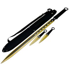 27" / 7" Gold 2 Tone Blade Sword with Sheath Stainless