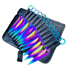 12 pc Rainbow Ninja Throwing Knife Set Hunting Combat Naruto Kunai Knives With Sheath